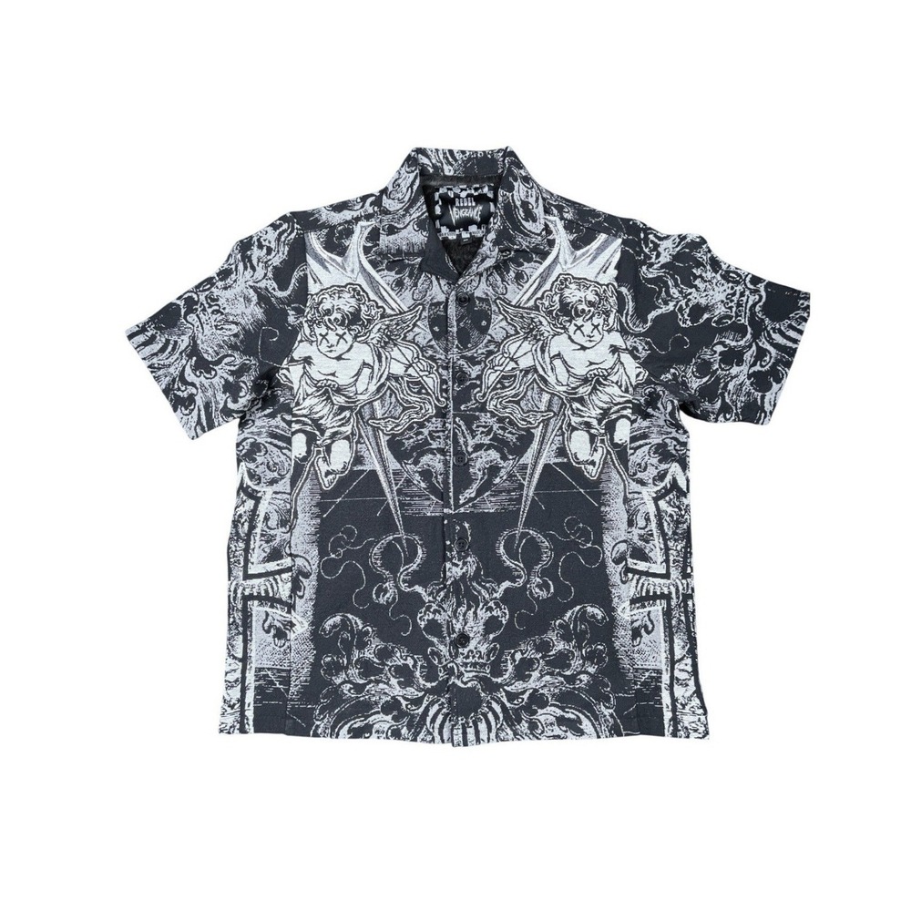 NWT Rebel Vengeance Gothic Baroque Graphic‎ Camp Button Up Shirt Shacket Mens M